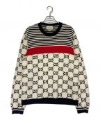 GUCCIグッチ）の古着「GGストライプジャガードボーダセーター」｜ベージュ