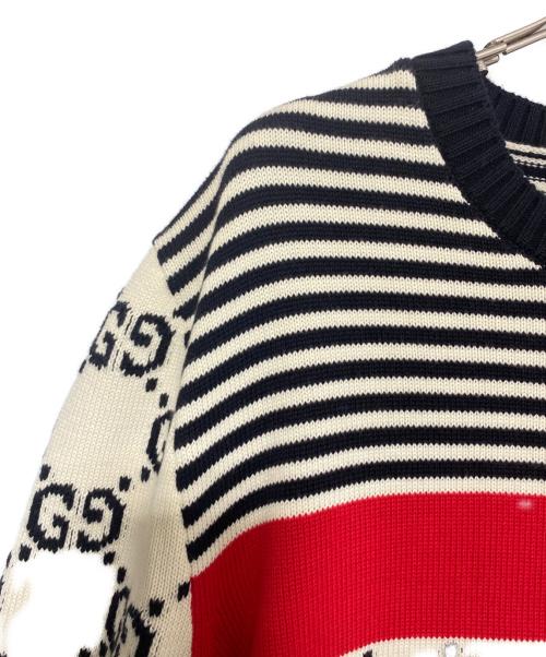 GUCCI（グッチ）GUCCI (グッチ) GGストライプジャガードボーダセーター ベージュ サイズ:XLの古着・服飾アイテム