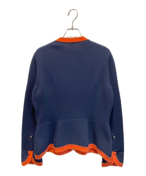 CHANEL（シャネル）CHANEL (シャネル) カシミヤVネックカーディガン ネイビー×オレンジ サイズ:38の古着・服飾アイテム