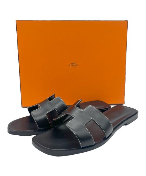 HERMES（エルメス）HERMES (エルメス) オラン Hロゴ レザー サンダル ブラック サイズ:37 1/2の古着・服飾アイテム