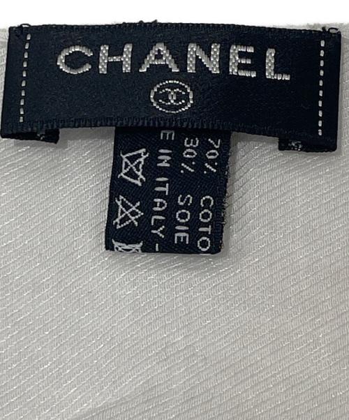 CHANEL（シャネル）CHANEL (シャネル) シルクコットン大判ストール ホワイト×ブラウンの古着・服飾アイテム