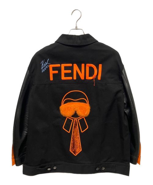 FENDI（フェンディ）FENDI (フェンディ) 刺繍ロゴ切替デニムジャケット ブラック サイズ:40の古着・服飾アイテム