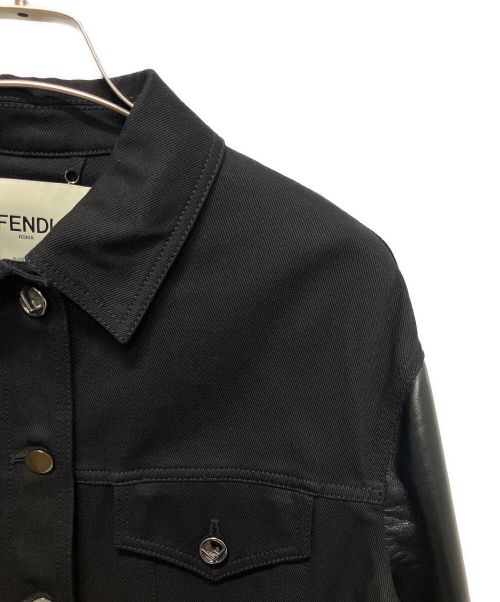 FENDI（フェンディ）FENDI (フェンディ) 刺繍ロゴ切替デニムジャケット ブラック サイズ:40の古着・服飾アイテム