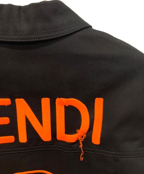 FENDI（フェンディ）FENDI (フェンディ) 刺繍ロゴ切替デニムジャケット ブラック サイズ:40の古着・服飾アイテム