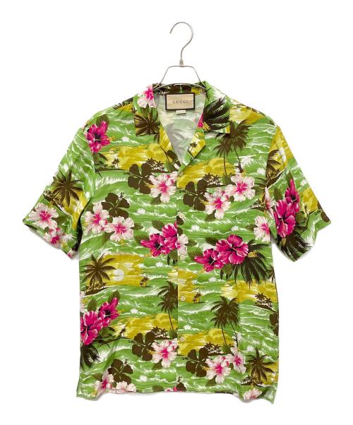 GUCCI（グッチ）GUCCI (グッチ) Gucci Printed Bowling Shirt フローラル ボウリングシャツ グリーン×ピンク サイズ:44の古着・服飾アイテム