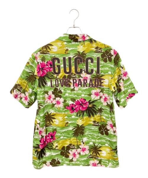 GUCCI（グッチ）GUCCI (グッチ) Gucci Printed Bowling Shirt フローラル ボウリングシャツ グリーン×ピンク サイズ:44の古着・服飾アイテム