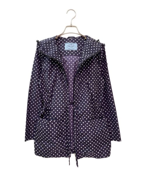 PRADA（プラダ）PRADA (プラダ) ドッド柄ナイロンジップパーカー ネイビー サイズ:36の古着・服飾アイテム
