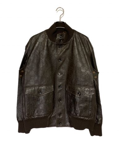 GUCCI レザー　ジャケット　牛革　44 背面　型押し　ビッグロゴ　ブラウン 楽天市場】gucci レザージャケットの通販