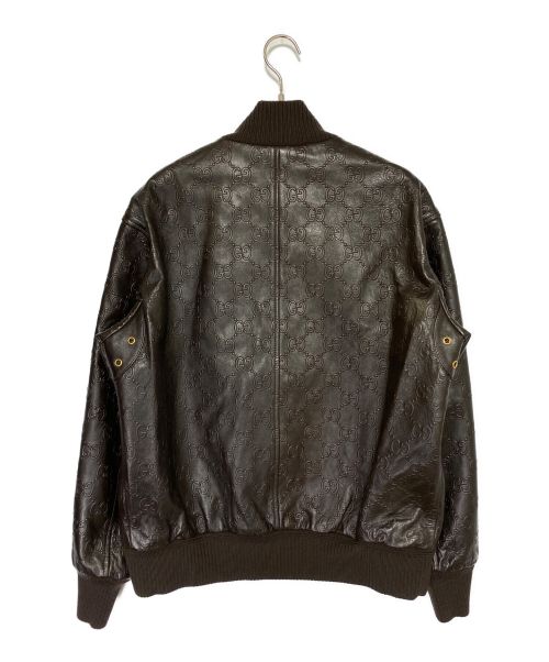 GUCCI（グッチ）GUCCI (グッチ) GG柄レザージャケット ブラウン サイズ:SIZE 48の古着・服飾アイテム