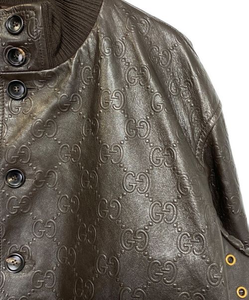 GUCCI（グッチ）GUCCI (グッチ) GG柄レザージャケット ブラウン サイズ:SIZE 48の古着・服飾アイテム