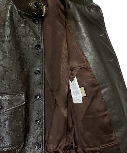 GUCCI（グッチ）GUCCI (グッチ) GG柄レザージャケット ブラウン サイズ:SIZE 48の古着・服飾アイテム