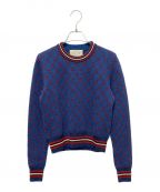 GUCCIグッチ）の古着「GG柄ジャガードニット」｜ブルー×レッド