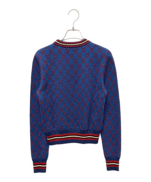 GUCCI（グッチ）GUCCI (グッチ) GG柄ジャガードニット ブルー×レッド サイズ:XSの古着・服飾アイテム