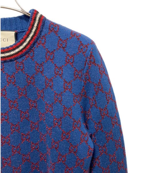 GUCCI（グッチ）GUCCI (グッチ) GG柄ジャガードニット ブルー×レッド サイズ:XSの古着・服飾アイテム
