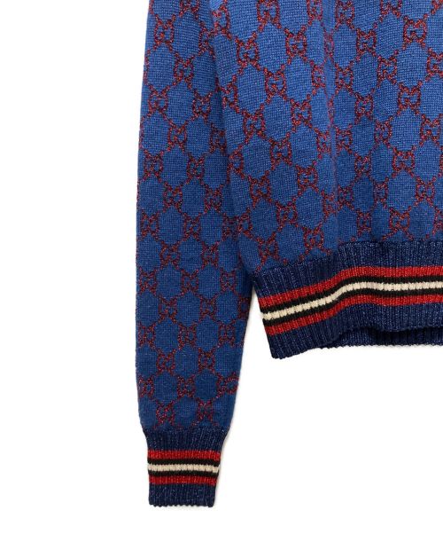 GUCCI（グッチ）GUCCI (グッチ) GG柄ジャガードニット ブルー×レッド サイズ:XSの古着・服飾アイテム