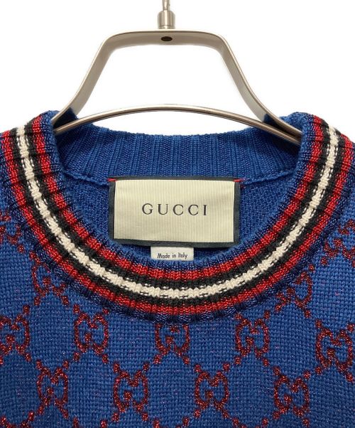GUCCI（グッチ）GUCCI (グッチ) GG柄ジャガードニット ブルー×レッド サイズ:XSの古着・服飾アイテム