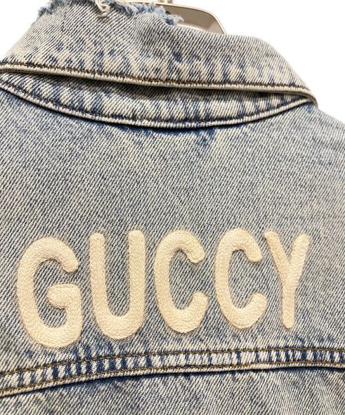 GUCCI（グッチ）GUCCI (グッチ) GUCCYベアワッペントラッカーデニムジャケット スカイブルー サイズ:44の古着・服飾アイテム