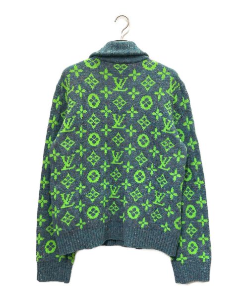 LOUIS VUITTON（ルイ ヴィトン）LOUIS VUITTON (ルイ ヴィトン) モノグラム柄ニットカーディガン ブルー×ライトグリーン サイズ:XLの古着・服飾アイテム