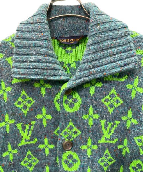 LOUIS VUITTON（ルイ ヴィトン）LOUIS VUITTON (ルイ ヴィトン) モノグラム柄ニットカーディガン ブルー×ライトグリーン サイズ:XLの古着・服飾アイテム