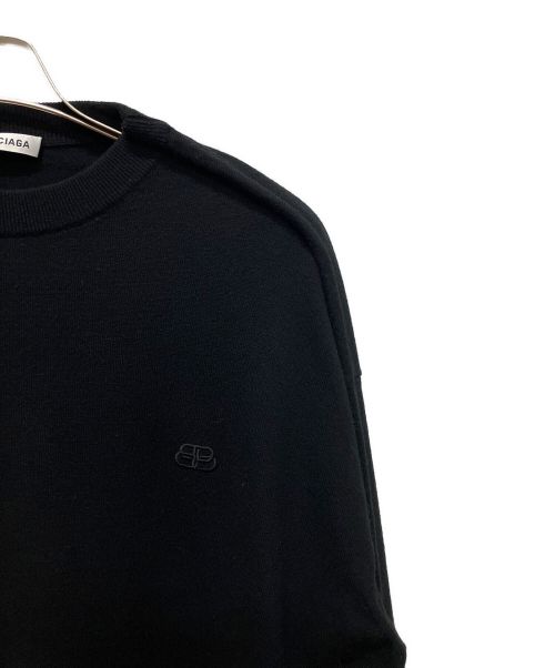 BALENCIAGA（バレンシアガ）BALENCIAGA (バレンシアガ) BBロゴ刺繍ショルダーデザインニット ブラック サイズ:Sの古着・服飾アイテム