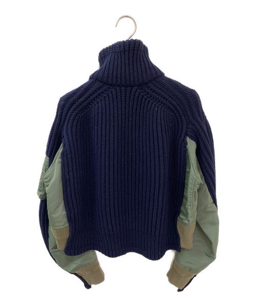 sacai（サカイ）sacai (サカイ) ニットドッキングMA-1ジャケット ネイビー×カーキ サイズ:2の古着・服飾アイテム