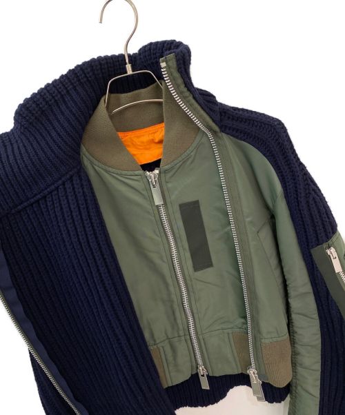 sacai（サカイ）sacai (サカイ) ニットドッキングMA-1ジャケット ネイビー×カーキ サイズ:2の古着・服飾アイテム