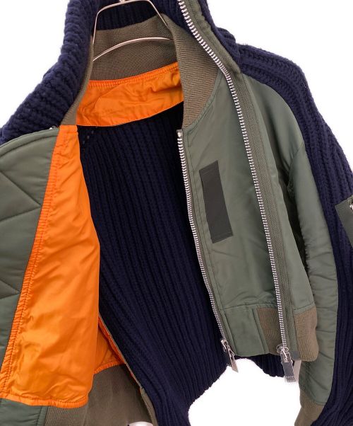 sacai（サカイ）sacai (サカイ) ニットドッキングMA-1ジャケット ネイビー×カーキ サイズ:2の古着・服飾アイテム