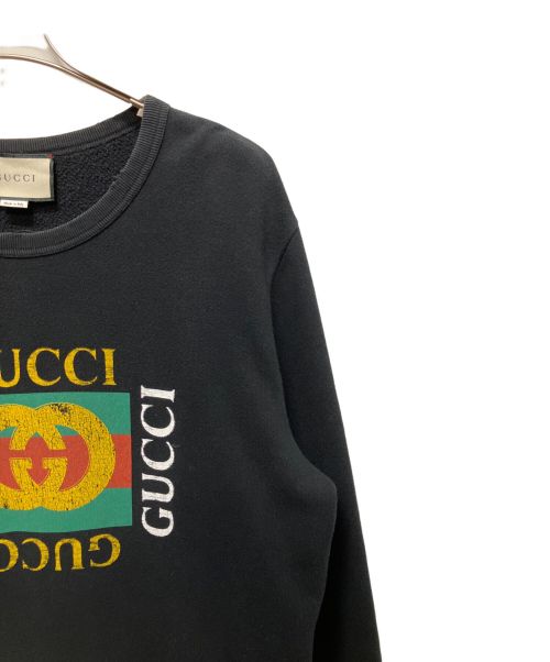 GUCCI（グッチ）GUCCI (グッチ) ダメージ加工クルーネック スウェット ブラック サイズ:Lの古着・服飾アイテム