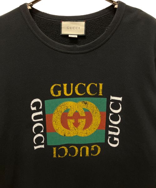 GUCCI（グッチ）GUCCI (グッチ) ダメージ加工クルーネック スウェット ブラック サイズ:Lの古着・服飾アイテム