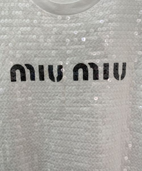 MIU MIU（ミュウミュウ）MIU MIU (ミュウミュウ) スパンコールロゴTシャツ ホワイト サイズ:XSの古着・服飾アイテム