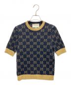 GUCCIグッチ）の古着「GGコットンラメ ファブリック トップス」｜ネイビー×ゴールド