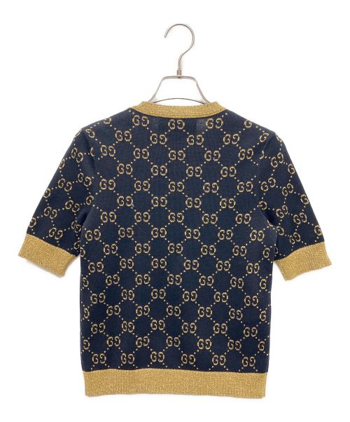 GUCCI（グッチ）GUCCI (グッチ) GGコットンラメ ファブリック トップス ネイビー×ゴールド サイズ:XXSの古着・服飾アイテム
