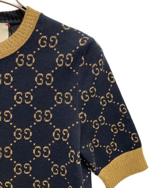 GUCCI（グッチ）GUCCI (グッチ) GGコットンラメ ファブリック トップス ネイビー×ゴールド サイズ:XXSの古着・服飾アイテム