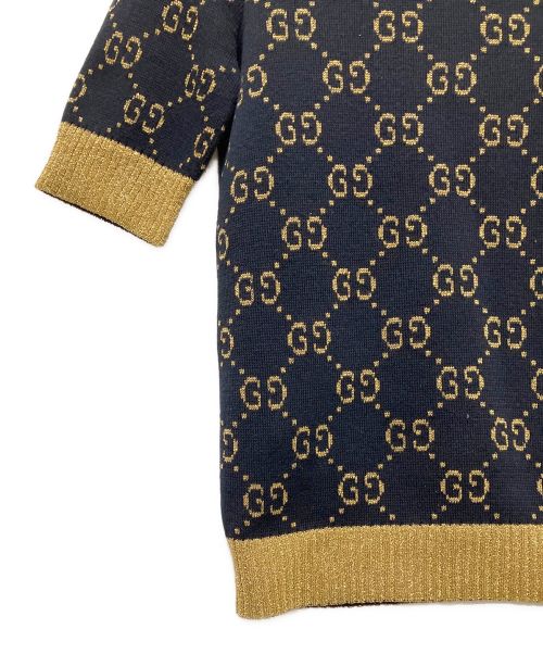 GUCCI（グッチ）GUCCI (グッチ) GGコットンラメ ファブリック トップス ネイビー×ゴールド サイズ:XXSの古着・服飾アイテム