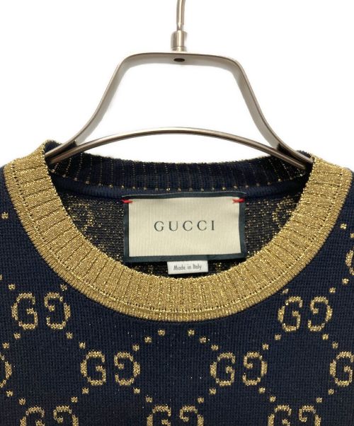 GUCCI（グッチ）GUCCI (グッチ) GGコットンラメ ファブリック トップス ネイビー×ゴールド サイズ:XXSの古着・服飾アイテム