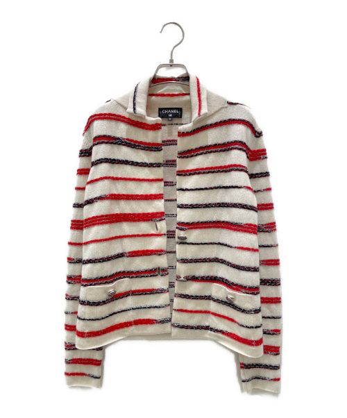 CHANEL（シャネル）CHANEL (シャネル) ボーダーニットジャケット アイボリー×レッド サイズ:34の古着・服飾アイテム