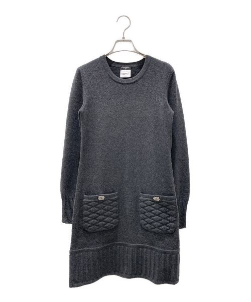 CHANEL（シャネル）CHANEL (シャネル) プッシュロックココマークボタンワンピース グレー サイズ:34の古着・服飾アイテム