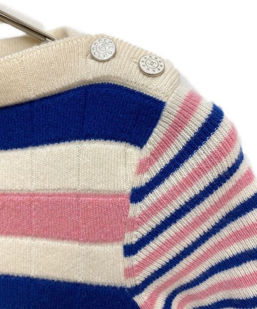 CHANEL（シャネル）CHANEL (シャネル) ボートネックボーダー半袖ニット アイボリー×ピンク サイズ:36の古着・服飾アイテム