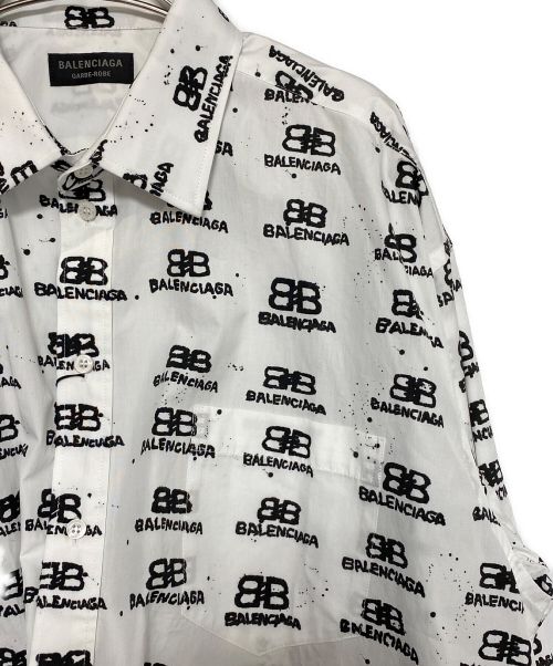 BALENCIAGA（バレンシアガ）BALENCIAGA (バレンシアガ) 総柄シャツ ホワイト×ブラック サイズ:34の古着・服飾アイテム