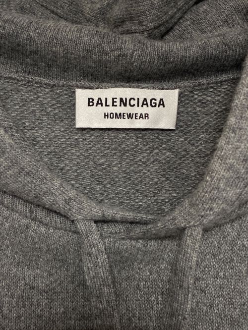 BALENCIAGA（バレンシアガ）BALENCIAGA (バレンシアガ) porty B スポーティBロゴ刺繍 カシミヤ混オーバーサイズドローストリングプルオーバーパーカー グレー サイズ:Lの古着・服飾アイテム
