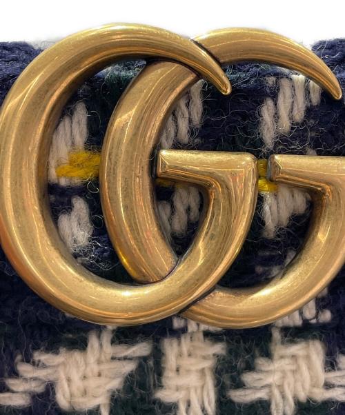 GUCCI（グッチ）GUCCI (グッチ) GGニットチェックスカート ネイビー×グリーン サイズ:40の古着・服飾アイテム