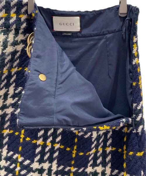 GUCCI（グッチ）GUCCI (グッチ) GGニットチェックスカート ネイビー×グリーン サイズ:40の古着・服飾アイテム