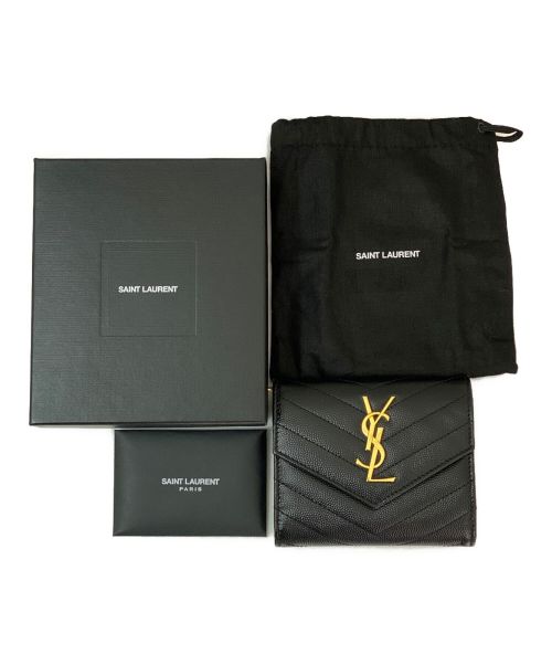 Saint Laurent Paris（サンローランパリ）Saint Laurent Paris (サンローランパリ) モノグラムコンパクトスリーフォールドウォレット ブラックの古着・服飾アイテム