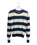 LOUIS VUITTONルイ ヴィトン）の古着「LVローレルボタン カシミヤ ボーダー ニット」｜ネイビー×ホワイト