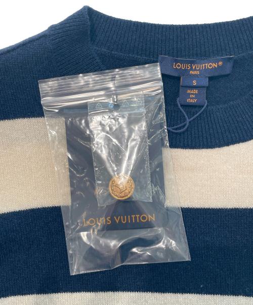 LOUIS VUITTON（ルイ ヴィトン）LOUIS VUITTON (ルイ ヴィトン) LVローレルボタン カシミヤ ボーダー ニット ネイビー×ホワイト サイズ:Sの古着・服飾アイテム