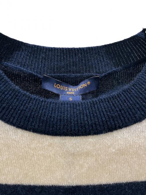 LOUIS VUITTON（ルイ ヴィトン）LOUIS VUITTON (ルイ ヴィトン) LVローレルボタン カシミヤ ボーダー ニット ネイビー×ホワイト サイズ:Sの古着・服飾アイテム