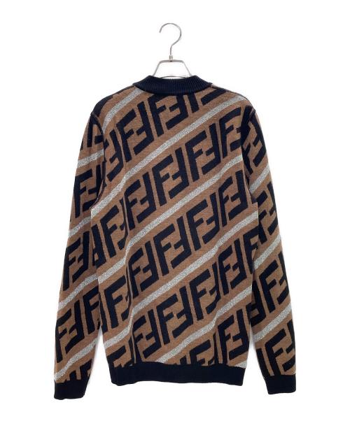 FENDI（フェンディ）FENDI (フェンディ) ズッカ柄 FF ロゴ モックネック ニット プルオーバー ブラウン サイズ:48の古着・服飾アイテム