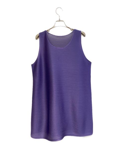 PLEATS PLEASE（プリーツプリーズ）PLEATS PLEASE (プリーツプリーズ) 総柄ボーダープリーツワンピース パープル サイズ:3の古着・服飾アイテム