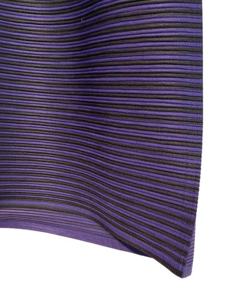 PLEATS PLEASE（プリーツプリーズ）PLEATS PLEASE (プリーツプリーズ) 総柄ボーダープリーツワンピース パープル サイズ:3の古着・服飾アイテム