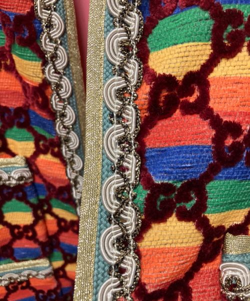 GUCCI（グッチ）GUCCI (グッチ) GGレインボーベルベットジャケット マルチカラー サイズ:36の古着・服飾アイテム